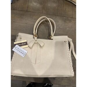 Mellow World Satchel PETA-Approved Vegan Faux Leather Bow Beige BNWT